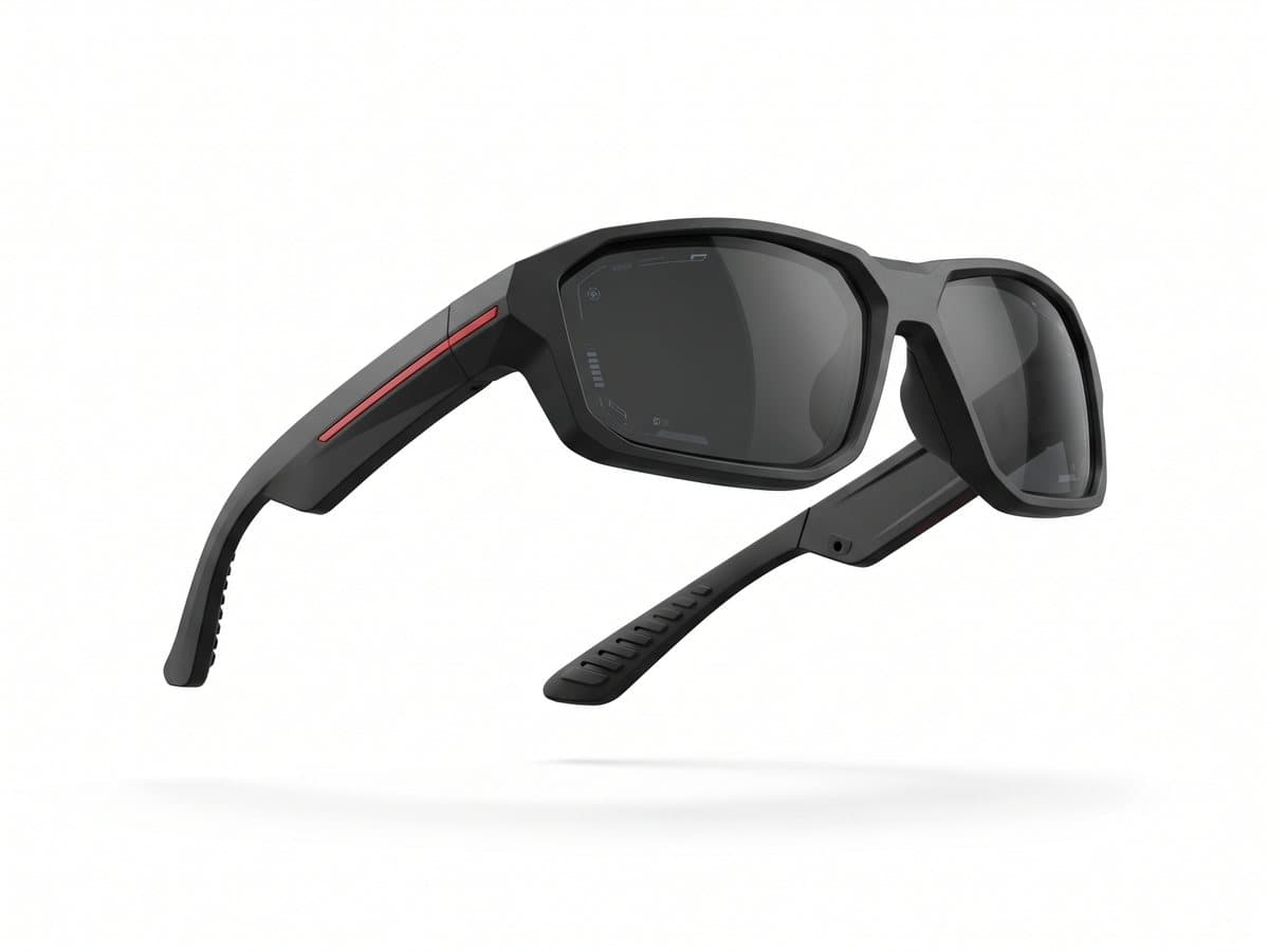 Lunettes de réalité augmentée pour le jeu, anguleuses, noir mat avec un fin liseré rouge