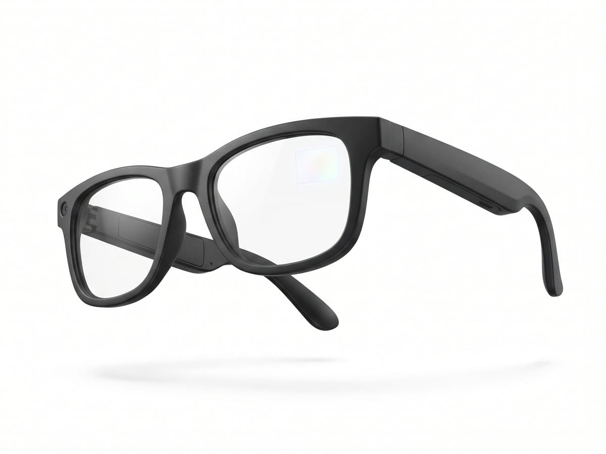 Lunettes connectées noir mat aux branches épaisses, zone d’affichage dans le verre droit