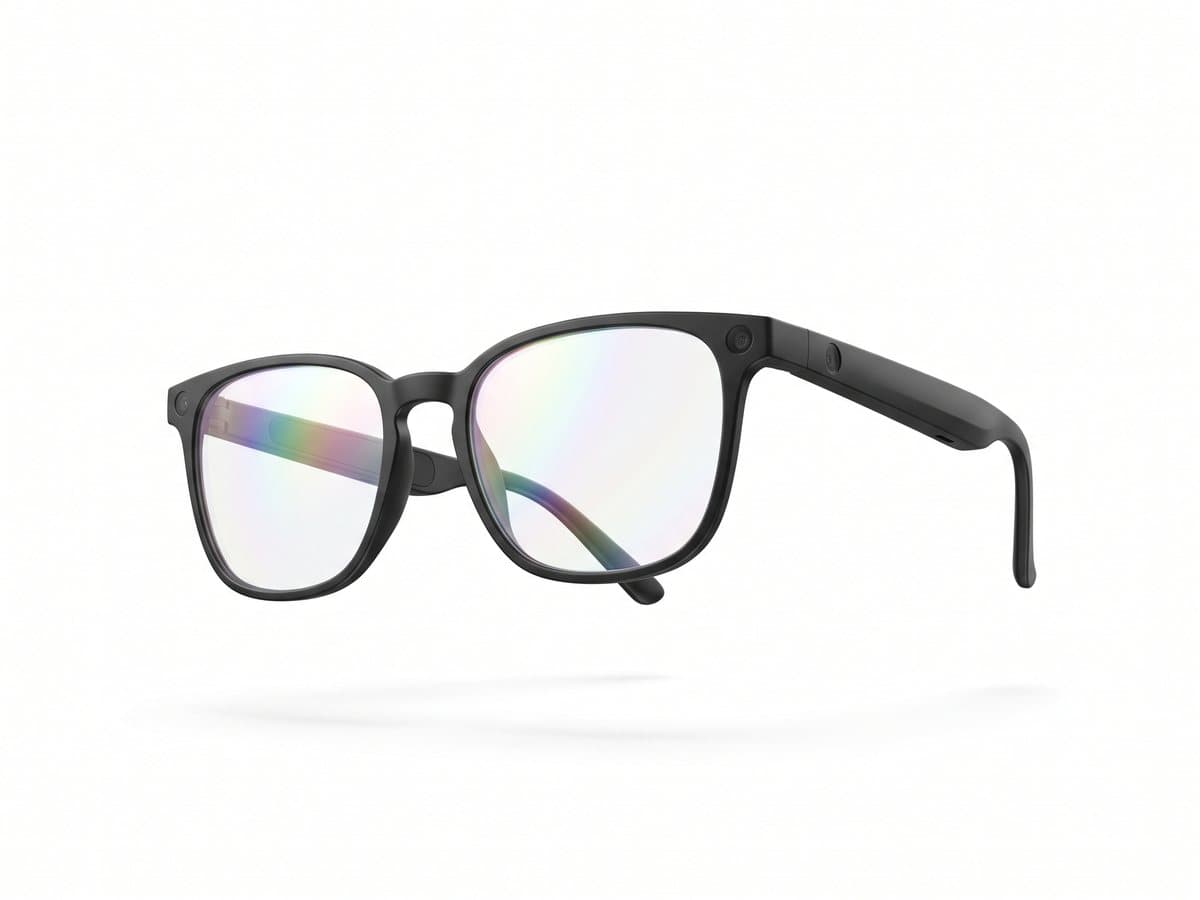 Lunettes noires fines aux verres transparents à guide d’onde, léger reflet arc-en-ciel